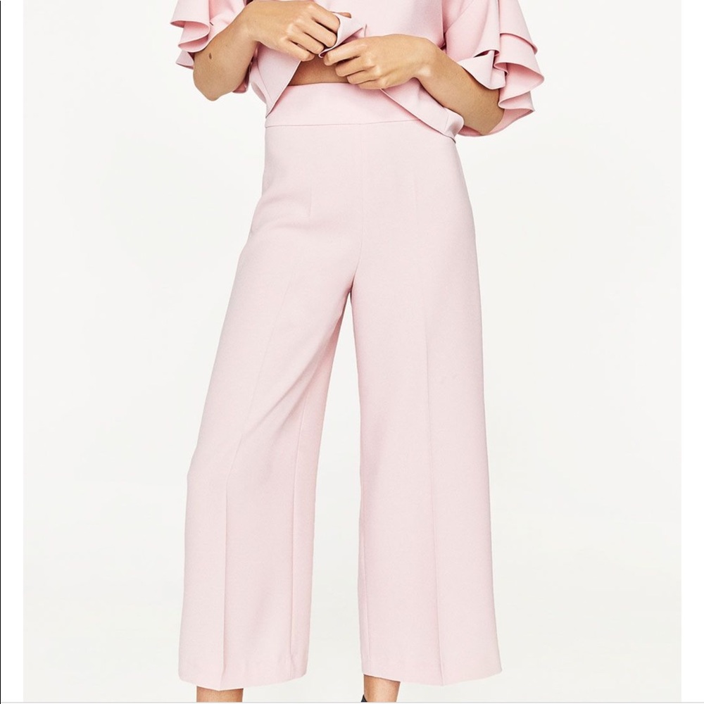 Zara Pink High Waist Cropped Trousers